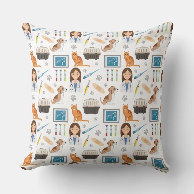 Colourful Veterinary Medical Doctor Vet DVM Patter Cushion (Front)