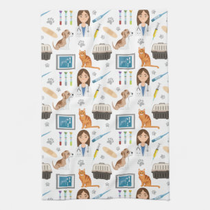 Colourful Veterinary Medical Doctor Vet DVM Patter Tea Towel