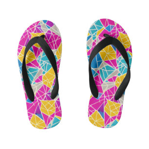 Colourful Vibrant Abstract Geometric Shapes Lines Kid's Flip Flops