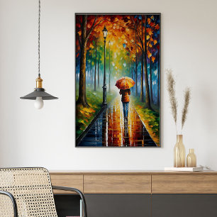 Colourful Vibrant Autumn Rain Fall Leaves Nature  Poster