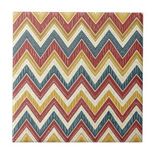 Colourful Vibrant Boho Chic Zigzag Chevron Pattern Tile