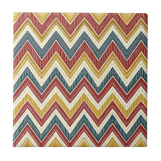 Colourful Vibrant Boho Chic Zigzag Chevron Pattern Tile (Front)