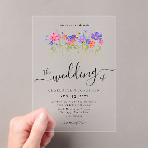 Colourful Vibrant Bold Boho Wildflower Wedding Acrylic Invitations