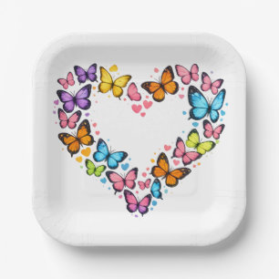 Colourful Vibrant Butterfly Heart Paper Plate