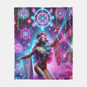 Colourful Vibrant Cosmic Dancing Goddess Fleece Blanket