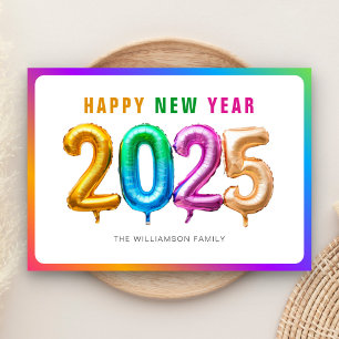 Colourful Vibrant Cute 2025 Balloons Happy New Yea Holiday Card