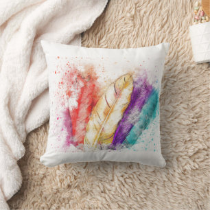 Colourful Vibrant Feather Creative Fogy Splashes Cushion