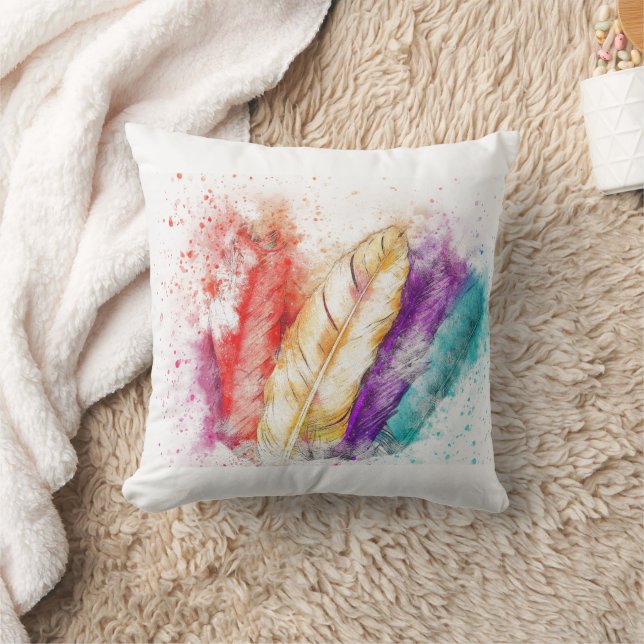 Colourful Vibrant Feather Creative Fogy Splashes Cushion (Blanket)