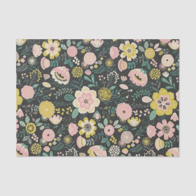 Colourful vibrant Floral girly whimsical flowers Tissue Paper (Front)