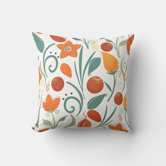 Colourful Vibrant Floral Throw Pillow (Front)