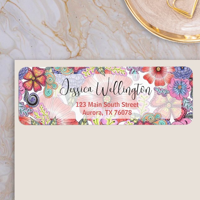 Colourful Vibrant Flowers and Leaves Return Addres (Creator Uploaded)