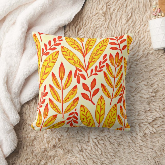 Colourful Vibrant Foliage Mosaic Leaves Pattern Cushion (Blanket)