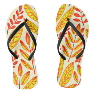 Colourful Vibrant Foliage Mosaic Leaves Pattern Flip Flops