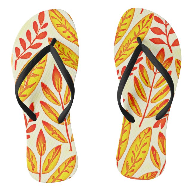 Colourful Vibrant Foliage Mosaic Leaves Pattern Flip Flops (Footbed)