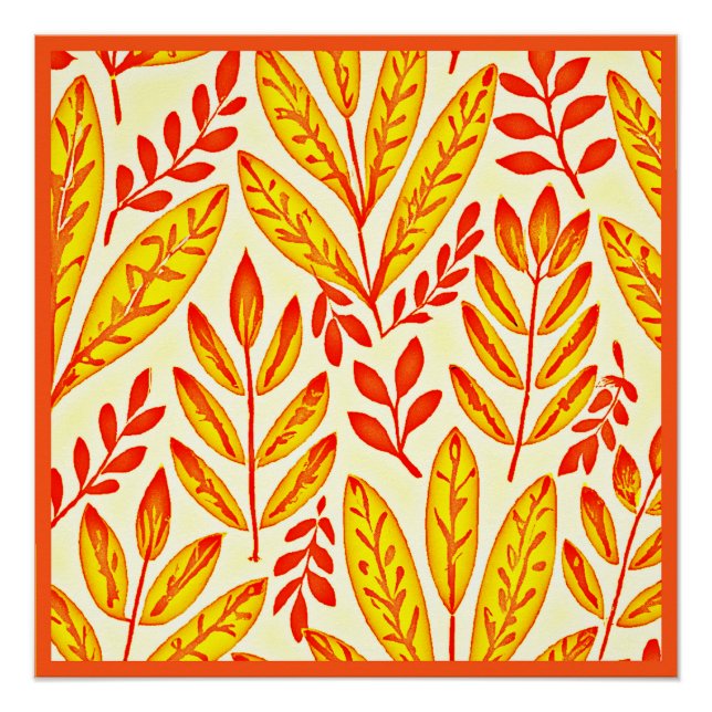 Colourful Vibrant Foliage Mosaic Leaves Pattern Poster (Front)