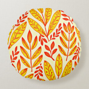 Colourful Vibrant Foliage Mosaic Leaves Pattern Round Cushion