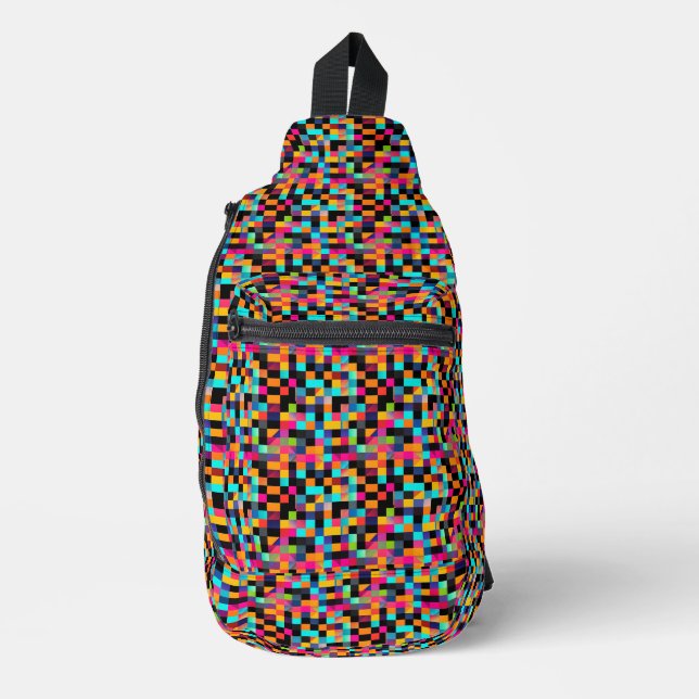 Colourful Vibrant Geometric Shapes Pattern Sling Bag (Front)