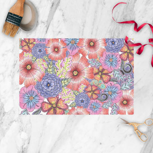 Colourful Vibrant Hand-drawn Flowers and Leaves Tissue Paper