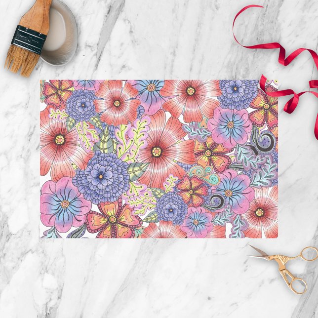 Colourful Vibrant Hand-drawn Flowers and Leaves Tissue Paper (Creator Uploaded)