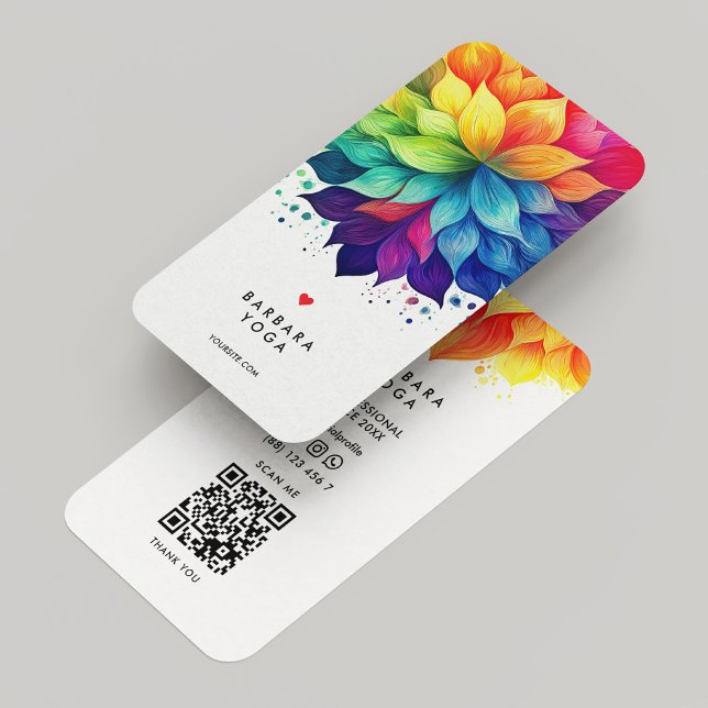 Colourful Vibrant Lotus Minimal White Business Card (Colorful Vibrant Lotus Mandala Minimal White Business Card
)