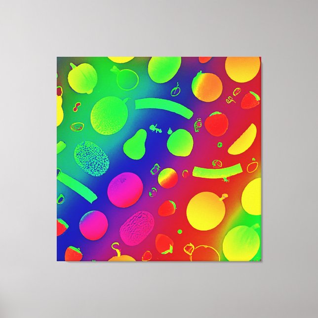 Colourful Vibrant Neon Fruits Pattern Art Canvas Print (Front)