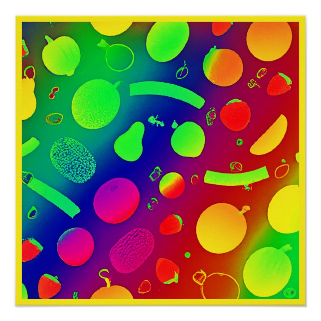 Colourful Vibrant Neon Fruits Pattern Art Poster (Front)