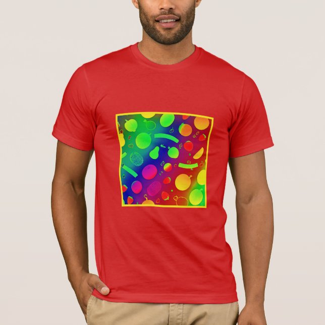 Colourful Vibrant Neon Fruits Pattern Art T-Shirt (Front)