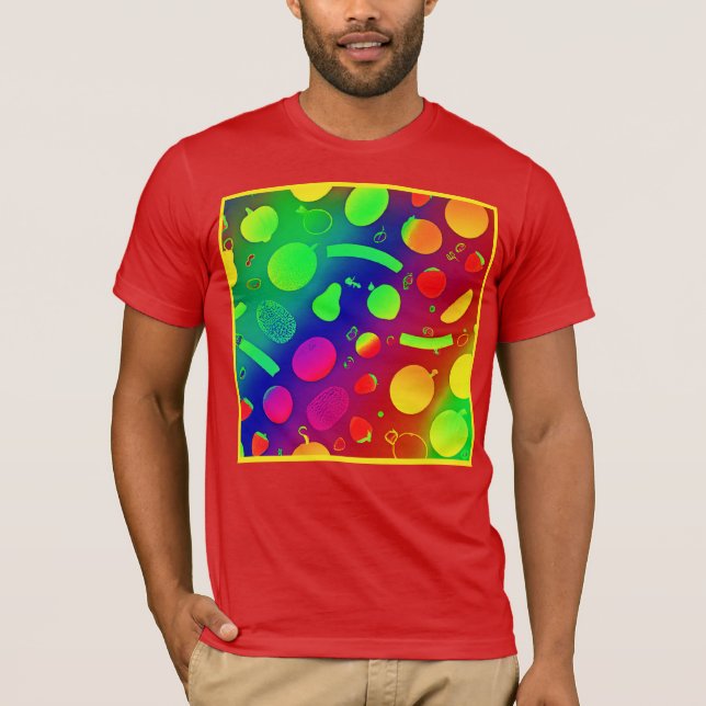 Colourful Vibrant Neon Fruits Pattern Art T-Shirt (Front)