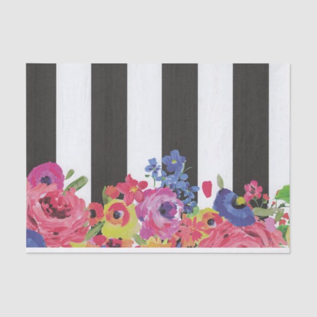Colourful vibrant pin stripe Floral collage  Tissue Paper (Front)