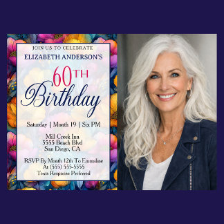 Colourful Vibrant Poppy Flower 60th Birthday Photo Invitation