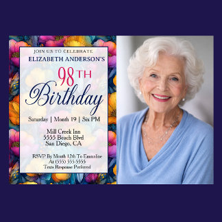 Colourful Vibrant Poppy Flower 98th Birthday Invitation