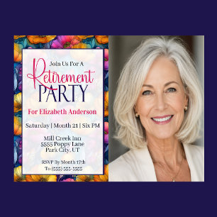 Colourful Vibrant Poppy Flower Retirement Party Invitation