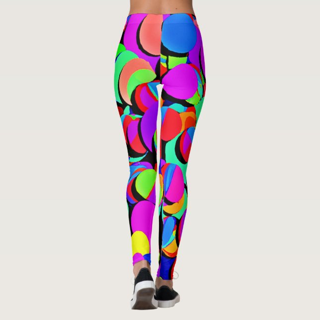 Colourful Vibrant Retro Revival Pattern Leggings (Back)
