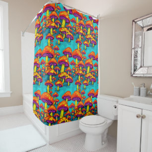 Colourful Vibrant Retro Trippy Mushrooms Shower Curtain
