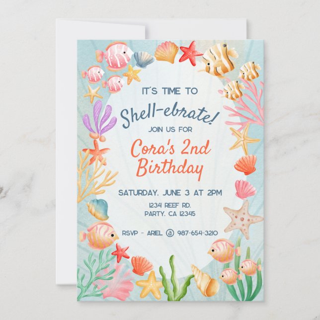 Colourful Vibrant Shell Ocean Birthday Invitation (Front)