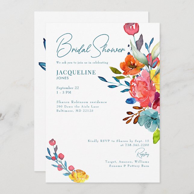 Colourful Vibrant Spring Floral Bridal Shower  Invitation (Front/Back)