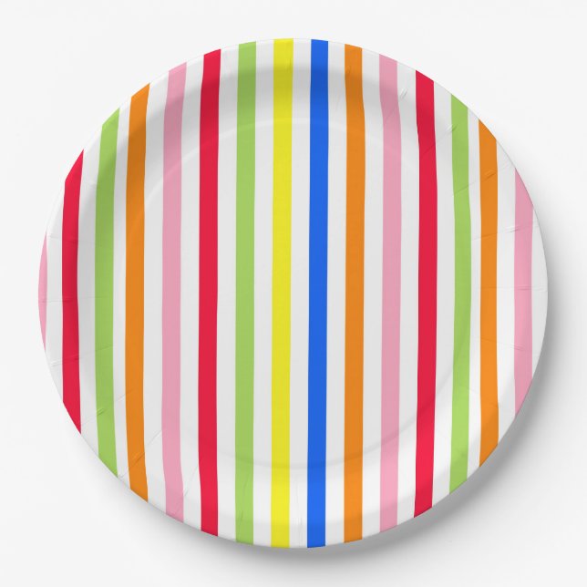 Colourful Vibrant Stripes Pattern Design  Paper Plate (Front)