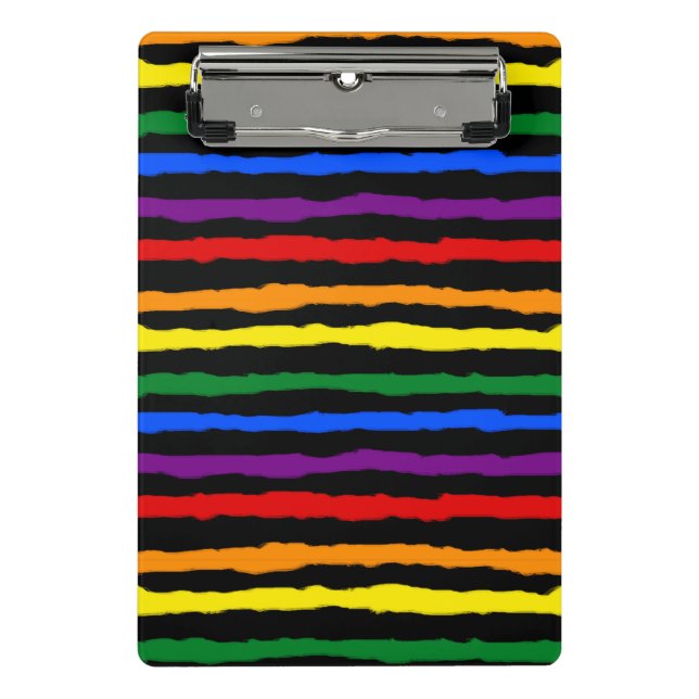 Colourful Vibrant Stripes Rainbow on custom Colour Mini Clipboard (Front)