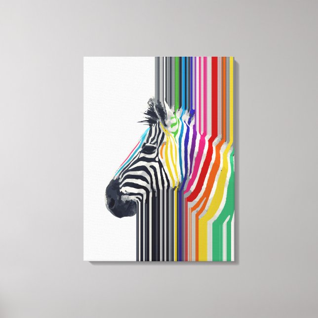 Colourful Vibrant Stripes Zebra Painting Canvas Print (Front)