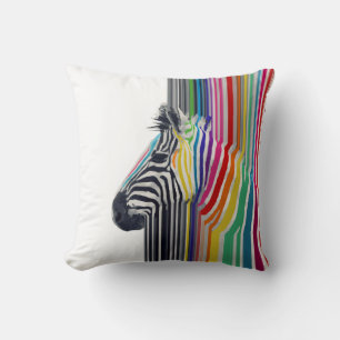 Colourful Vibrant Stripes Zebra Painting Cushion