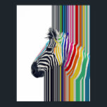 Colourful Vibrant Stripes Zebra Painting Poster<br><div class="desc">Happy colourful striped zebra wild animal painting,  filled with bright blue,  darker vibrant royal blue,  aqua green,  hot pink,  orange,  faded dark red,  yellow,  grey,  black,  white,  vibrant rainbow colours illustration,  on a simple white background. Unique,  trendy summer colours,  modern,  artistic zebra paint.</div>
