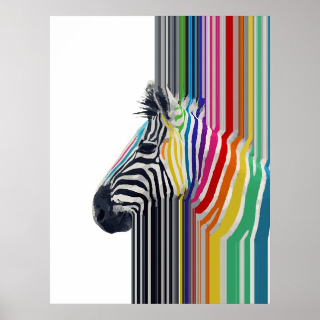 Colourful Vibrant Stripes Zebra Painting Poster (Front)