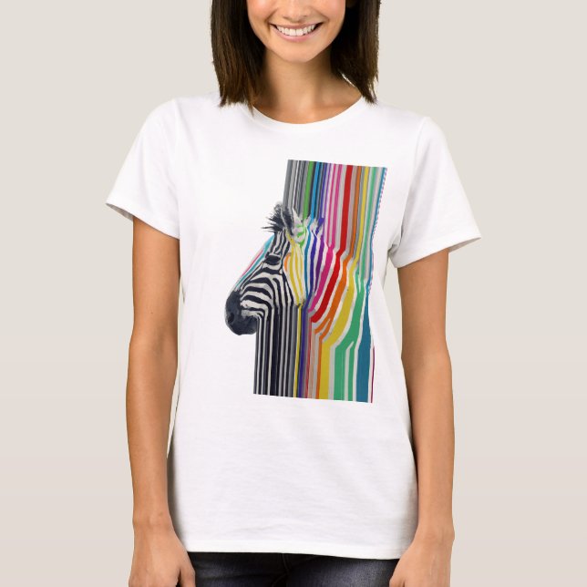 Colourful Vibrant Stripes Zebra Painting T-Shirt (Front)