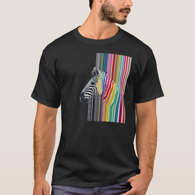 Colourful Vibrant Stripes Zebra Painting T-Shirt (Front)