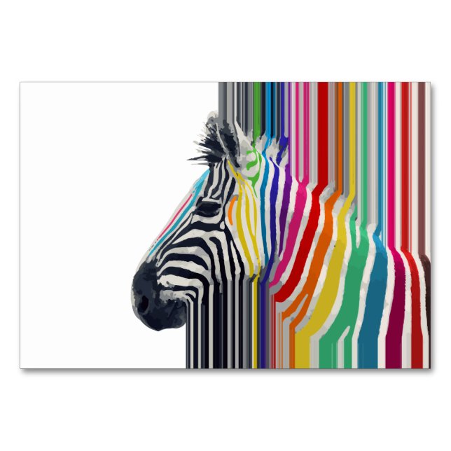Colourful Vibrant Stripes Zebra Painting Table Number (Front)