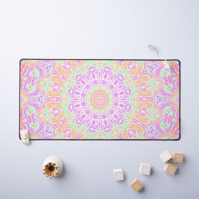 Colourful Vibrant Trippy Hippie Boho Mandala Desk Mat (Kids Table)