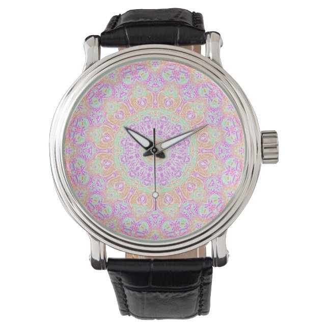 Colourful Vibrant Trippy Hippie Boho Mandala Watch (Front)