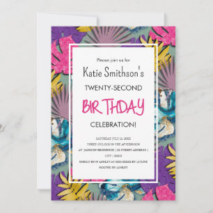 Colourful Vibrant Tropical Plants with Gold Invita Invitation