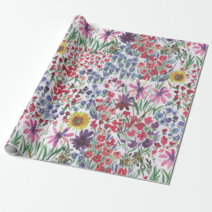 Colourful vibrant Watercolor Floral botanical Wrapping Paper