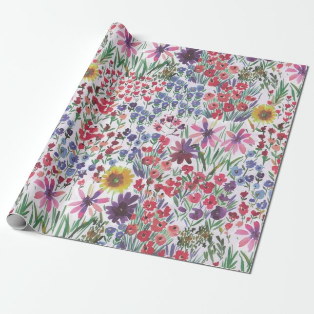 Colourful vibrant Watercolor Floral botanical  Wrapping Paper (Unrolled)